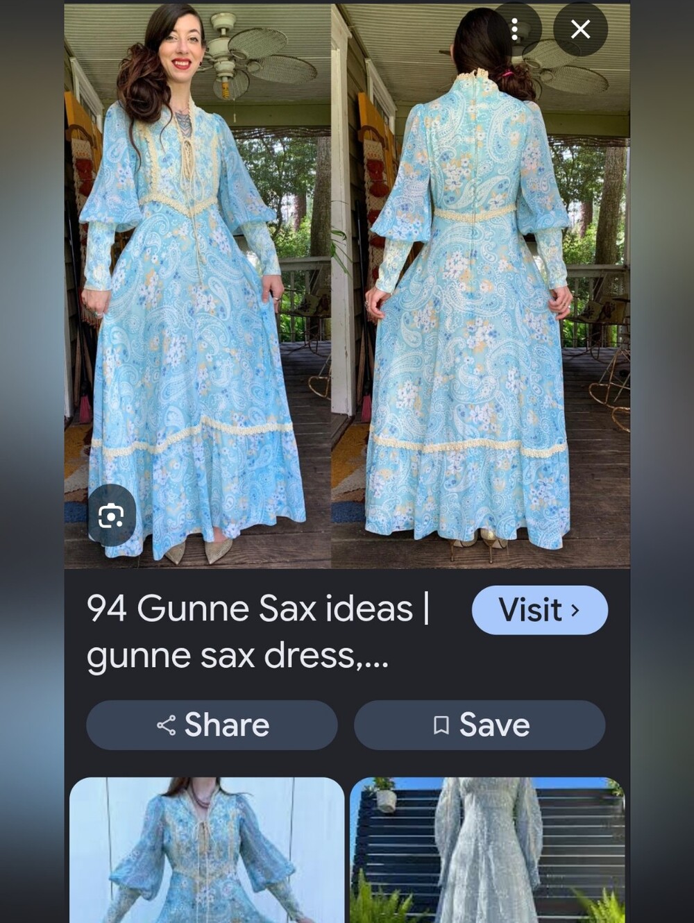 Gunne Sax Vintage Rare 1970 Light Blue Paisley Prairie Lace-Up Corset Maxi Dress - Picture 3 of 14
